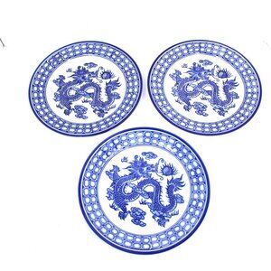 Bombay Co Asian Dragon Design Blue & White Porcelain 7 3/4” Salad Plate Lot of 3